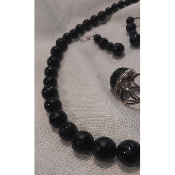 DTR Jay King Mine Find Black Onyx Necklace Ring And Earrings Set  Signed 925 - Picture 7 of 10